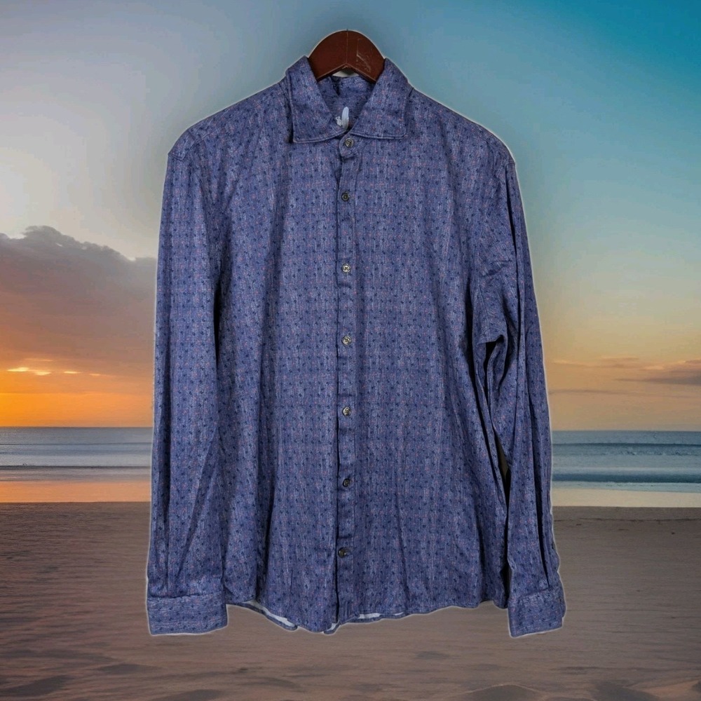 johnnie O Featherweight Button Shirt Mens Large Floral Long Sleeve Chambray 2981